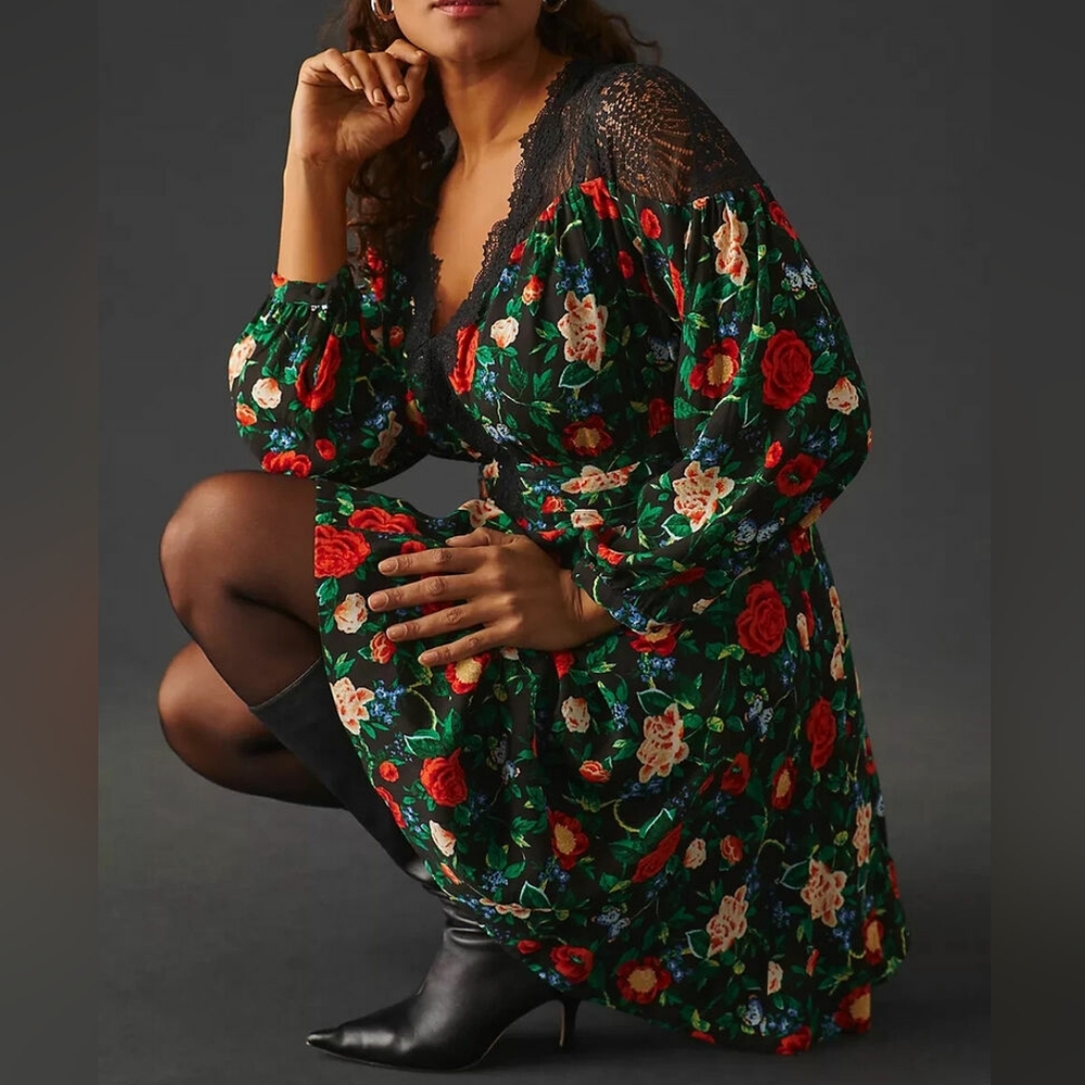 Anthropologie Lacy V-neck floral mini dress